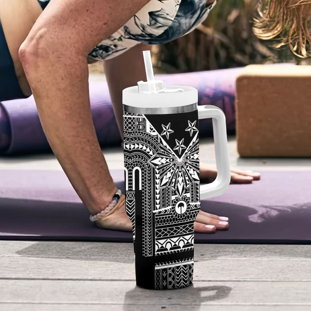 Black Philippines Sun Star Tumbler With Handle Igorot Tribal Inspiration LT05 - Polynesian Pride