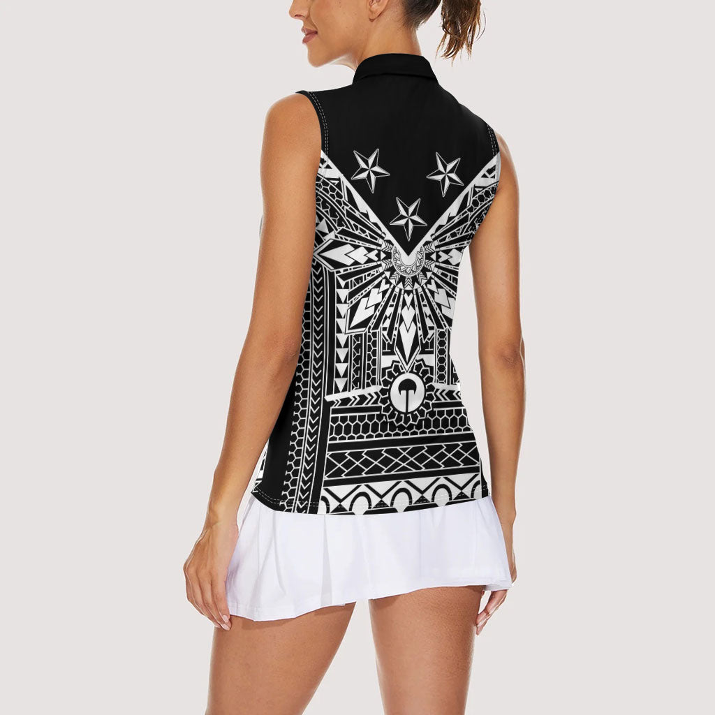 Black Philippines Sun Star Women Sleeveless Polo Shirt Igorot Tribal Inspiration