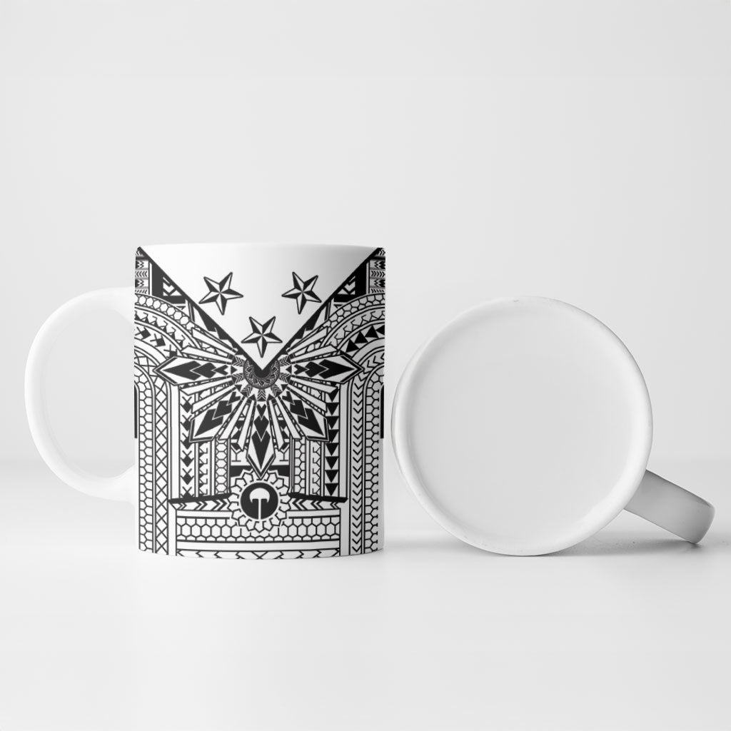 White Philippines Sun Star Ceramic Mug Igorot Tribal Inspiration