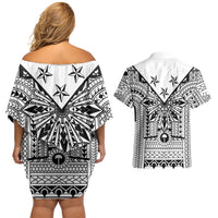 White Philippines Sun Star Couples Matching Off Shoulder Short Dress and Hawaiian Shirt Igorot Tribal Inspiration LT05 - Polynesian Pride