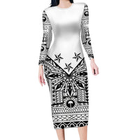 White Philippines Sun Star Family Matching Long Sleeve Bodycon Dress and Hawaiian Shirt Igorot Tribal Inspiration LT05 Mom's Dress White - Polynesian Pride