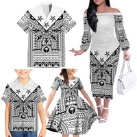 White Philippines Sun Star Family Matching Off The Shoulder Long Sleeve Dress and Hawaiian Shirt Igorot Tribal Inspiration LT05 - Polynesian Pride