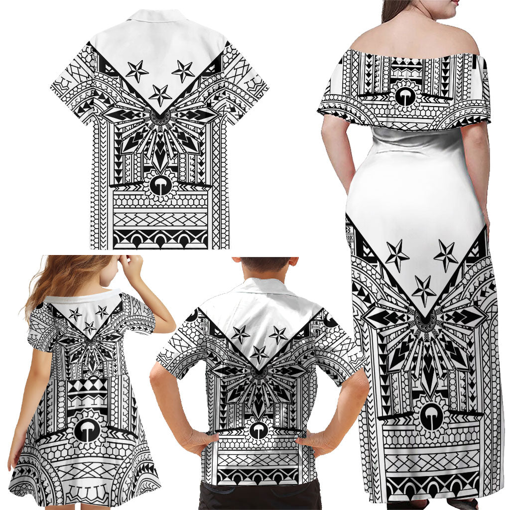 White Philippines Sun Star Family Matching Off Shoulder Maxi Dress and Hawaiian Shirt Igorot Tribal Inspiration LT05 - Polynesian Pride