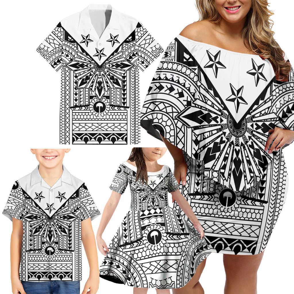White Philippines Sun Star Family Matching Off Shoulder Short Dress and Hawaiian Shirt Igorot Tribal Inspiration LT05 - Polynesian Pride