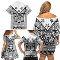 White Philippines Sun Star Family Matching Off Shoulder Short Dress and Hawaiian Shirt Igorot Tribal Inspiration LT05 - Polynesian Pride
