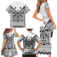 White Philippines Sun Star Family Matching Short Sleeve Bodycon Dress and Hawaiian Shirt Igorot Tribal Inspiration LT05 - Polynesian Pride