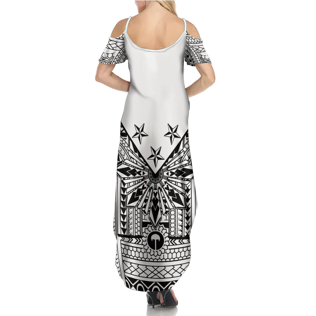 White Philippines Sun Star Family Matching Summer Maxi Dress and Hawaiian Shirt Igorot Tribal Inspiration LT05 - Polynesian Pride