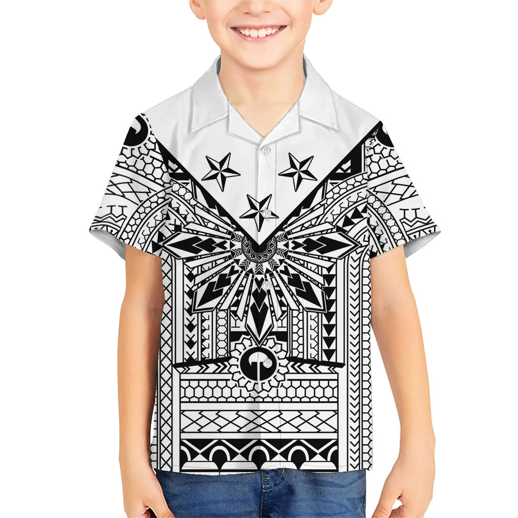 White Philippines Sun Star Family Matching Summer Maxi Dress and Hawaiian Shirt Igorot Tribal Inspiration LT05 Son's Shirt White - Polynesian Pride