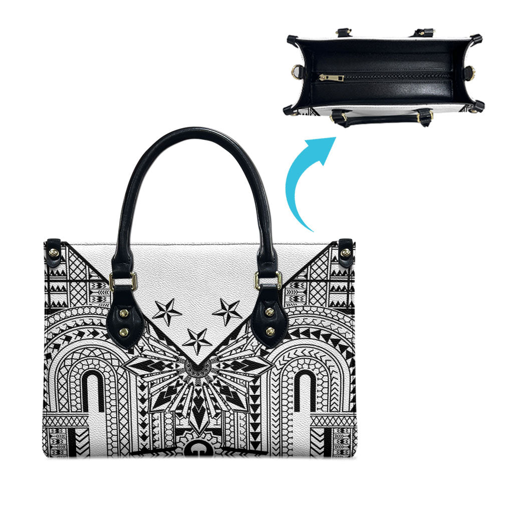 White Philippines Sun Star Leather Bag Igorot Tribal Inspiration