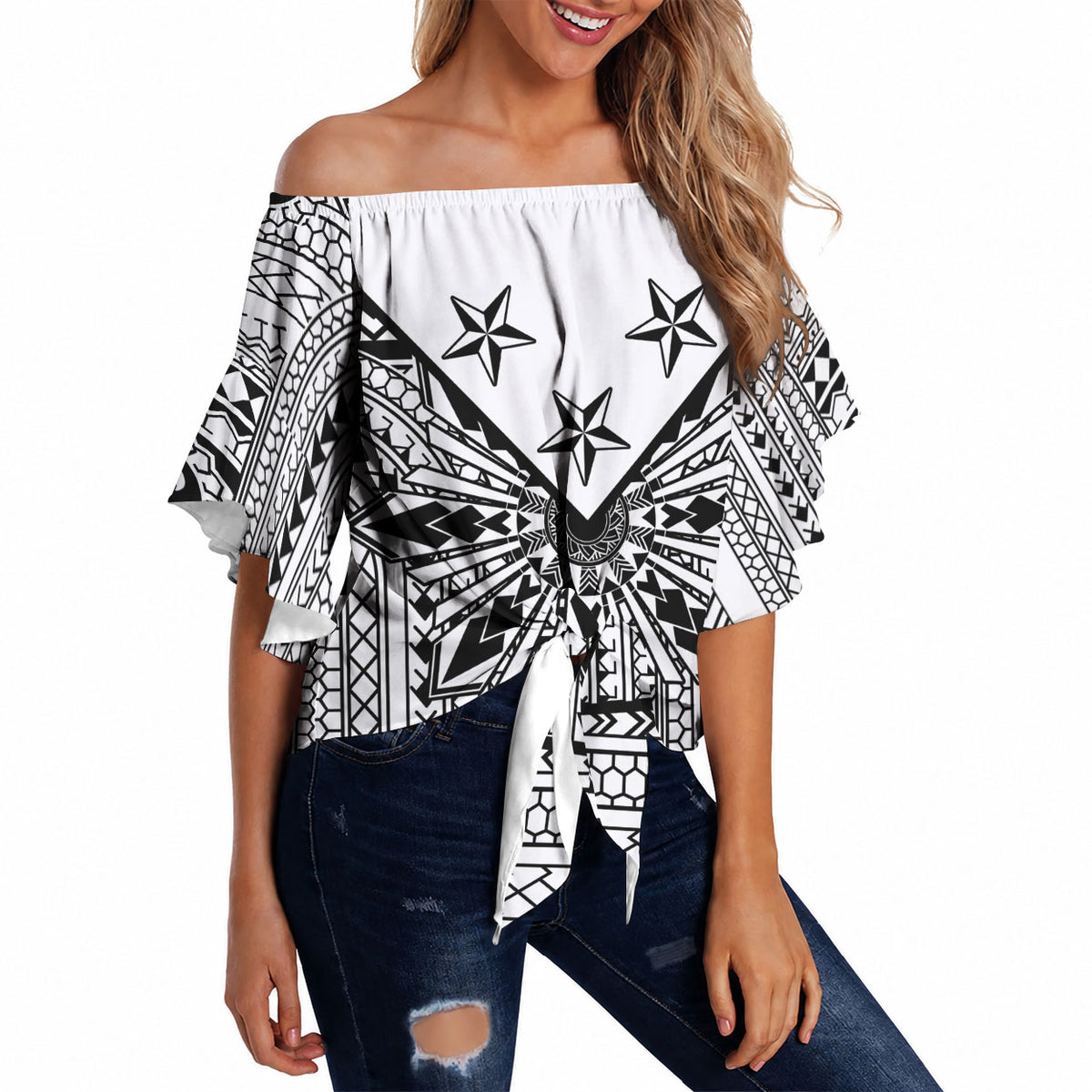 White Philippines Sun Star Off Shoulder Wrap Waist Top Igorot Tribal Inspiration LT05 - Polynesian Pride