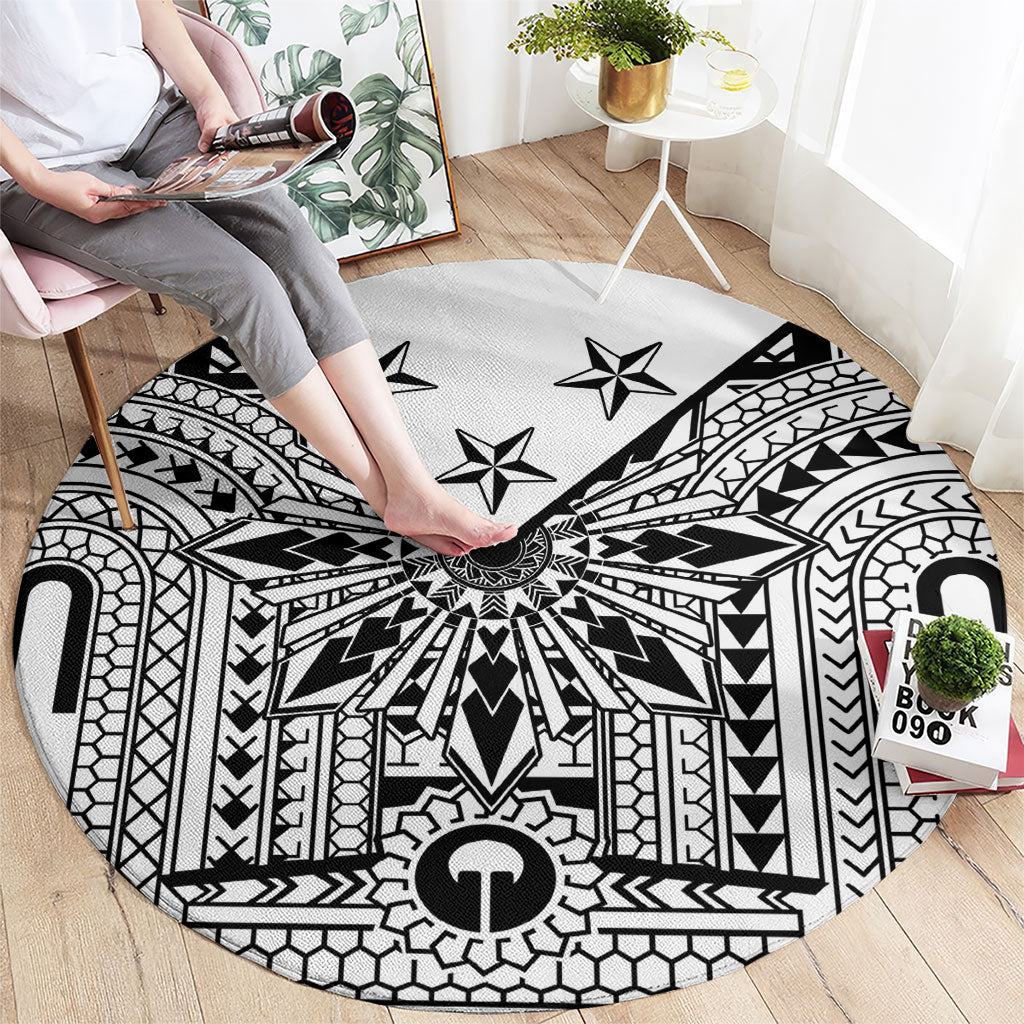 White Philippines Sun Star Round Carpet Igorot Tribal Inspiration