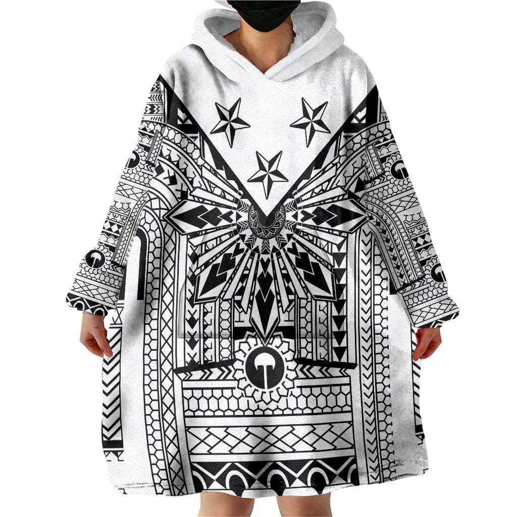 White Philippines Sun Star Wearable Blanket Hoodie Igorot Tribal Inspiration