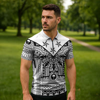 White Philippines Sun Star Zipper Polo Shirt Igorot Tribal Inspiration