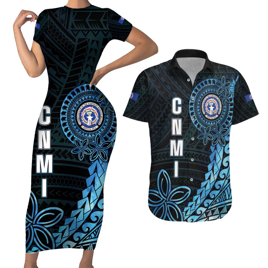 Personalized Northern Mariana Islands 78th Liberation Day Couples Matching Short Sleeve Bodycon Dress and Hawaiian Shirt LT05 Blue - Polynesian Pride
