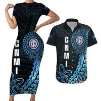 Personalized Northern Mariana Islands 78th Liberation Day Couples Matching Short Sleeve Bodycon Dress and Hawaiian Shirt LT05 Blue - Polynesian Pride