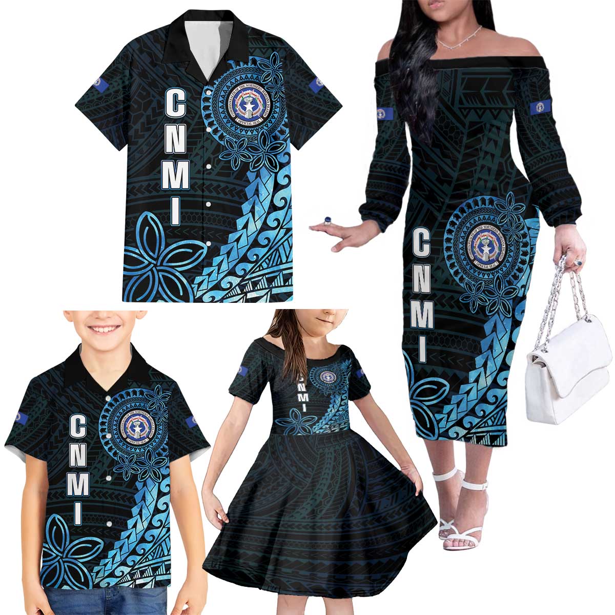 Personalized Northern Mariana Islands 78th Liberation Day Family Matching Off The Shoulder Long Sleeve Dress and Hawaiian Shirt LT05 - Polynesian Pride