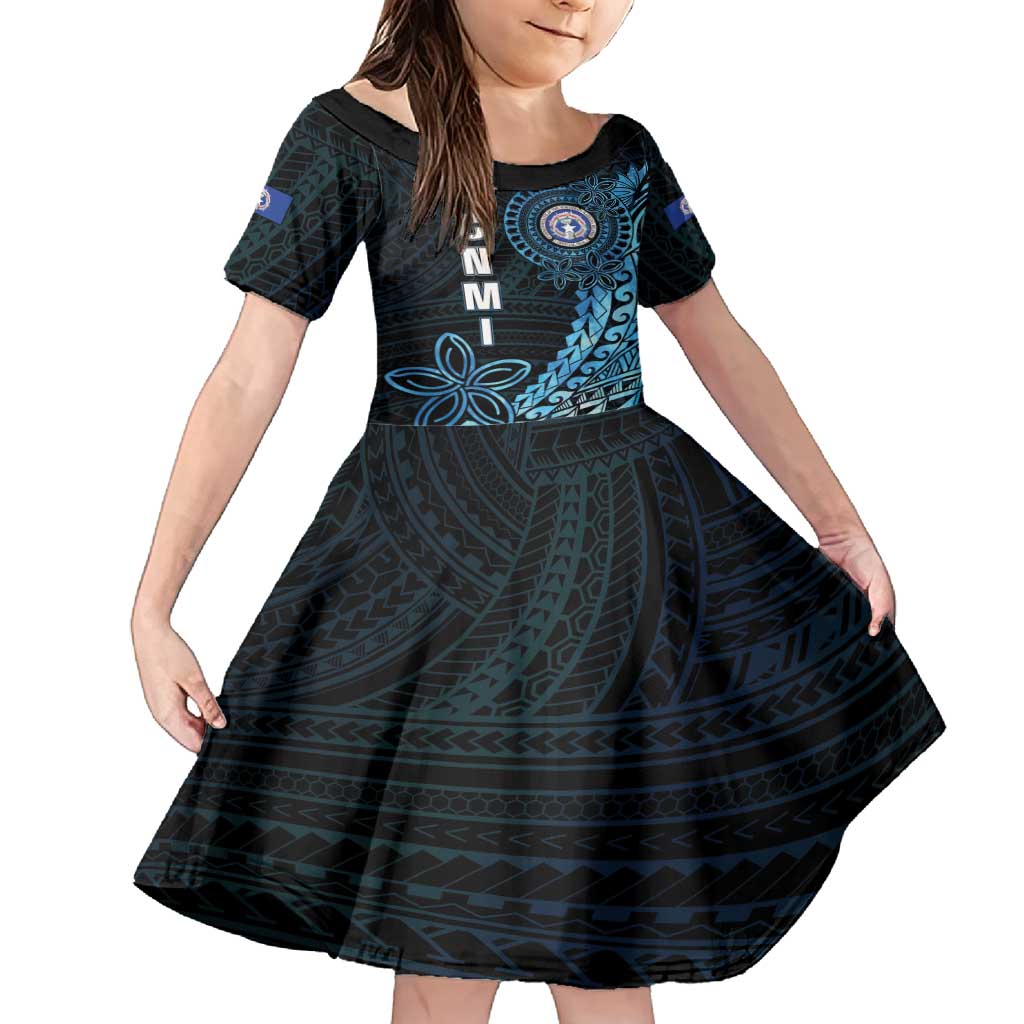 Personalized Northern Mariana Islands 78th Liberation Day Family Matching Off Shoulder Short Dress and Hawaiian Shirt LT05 Daughter's Dress Blue - Polynesian Pride