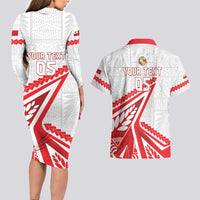 Custom Tonga Rugby 2024 Pacific Couples Matching Long Sleeve Bodycon Dress and Hawaiian Shirt Go Ikale Tahi LT05 - Polynesian Pride
