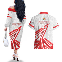 Custom Tonga Rugby 2024 Pacific Couples Matching Off The Shoulder Long Sleeve Dress and Hawaiian Shirt Go Ikale Tahi LT05 - Polynesian Pride