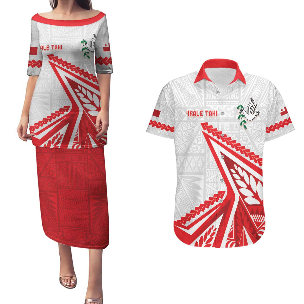 Custom Tonga Rugby 2024 Pacific Couples Matching Puletasi and Hawaiian Shirt Go Ikale Tahi LT05 White - Polynesian Pride