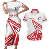 Custom Tonga Rugby 2024 Pacific Couples Matching Short Sleeve Bodycon Dress and Hawaiian Shirt Go Ikale Tahi LT05 White - Polynesian Pride