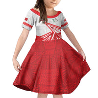 Custom Tonga Rugby 2024 Pacific Family Matching Off The Shoulder Long Sleeve Dress and Hawaiian Shirt Go Ikale Tahi LT05 Daughter's Dress White - Polynesian Pride