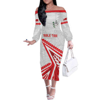 Custom Tonga Rugby 2024 Pacific Family Matching Off The Shoulder Long Sleeve Dress and Hawaiian Shirt Go Ikale Tahi LT05 Mom's Dress White - Polynesian Pride
