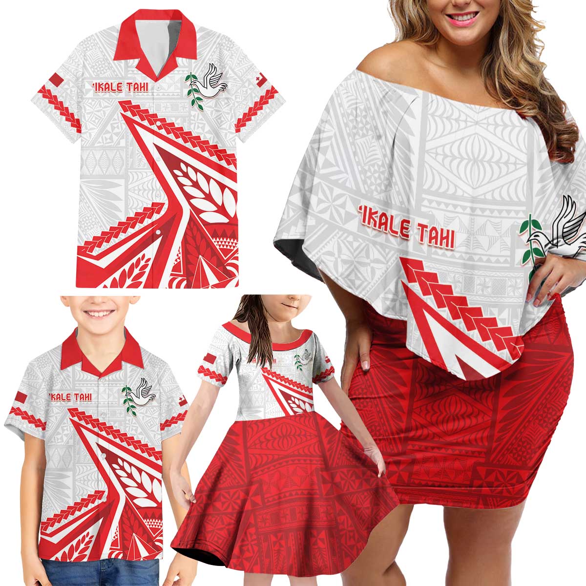Custom Tonga Rugby 2024 Pacific Family Matching Off Shoulder Short Dress and Hawaiian Shirt Go Ikale Tahi LT05 - Polynesian Pride