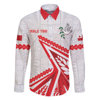 Custom Tonga Rugby 2024 Pacific Family Matching Off Shoulder Short Dress and Hawaiian Shirt Go Ikale Tahi LT05 Dad's Shirt - Long Sleeve White - Polynesian Pride