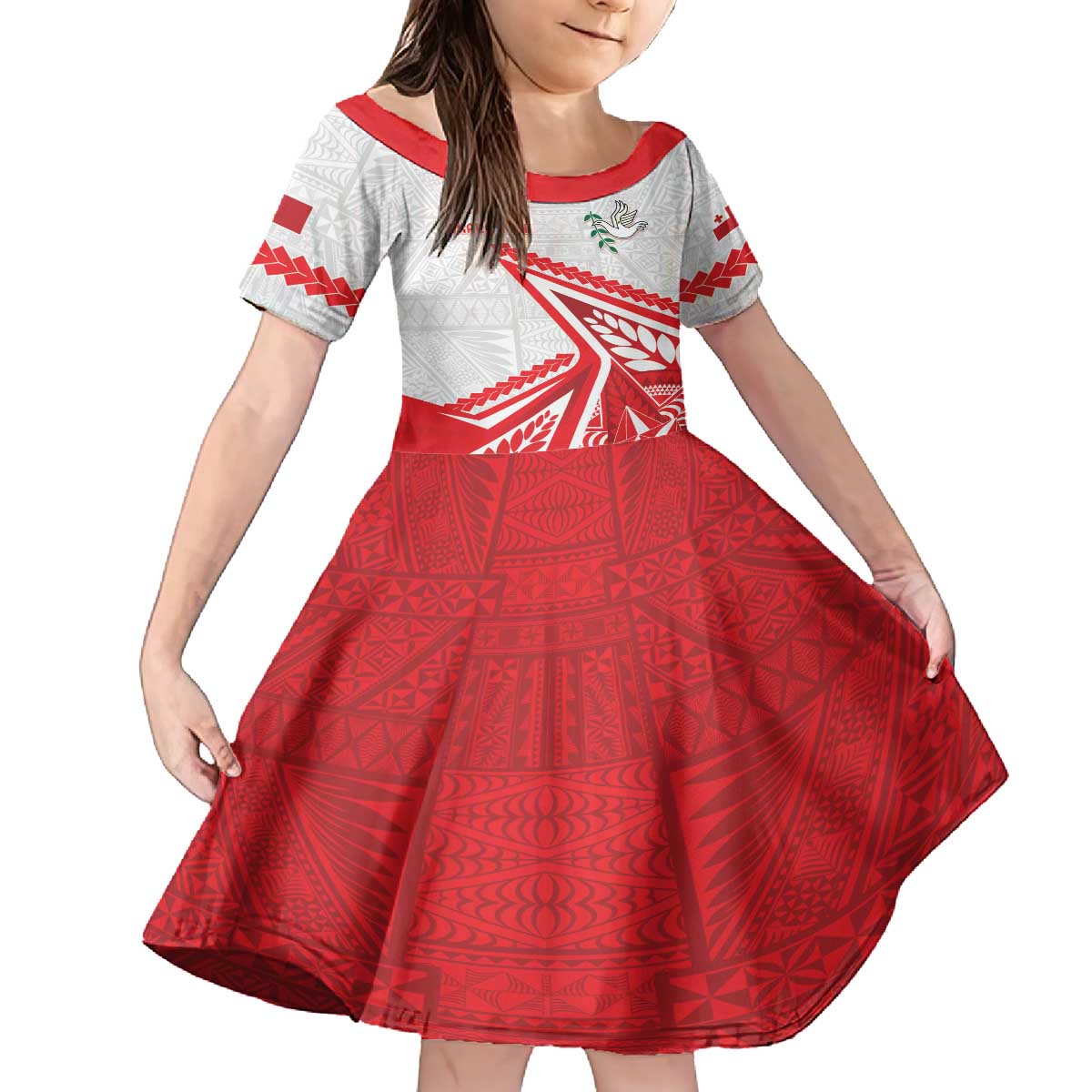 Custom Tonga Rugby 2024 Pacific Family Matching Puletasi and Hawaiian Shirt Go Ikale Tahi LT05 Daughter's Dress White - Polynesian Pride