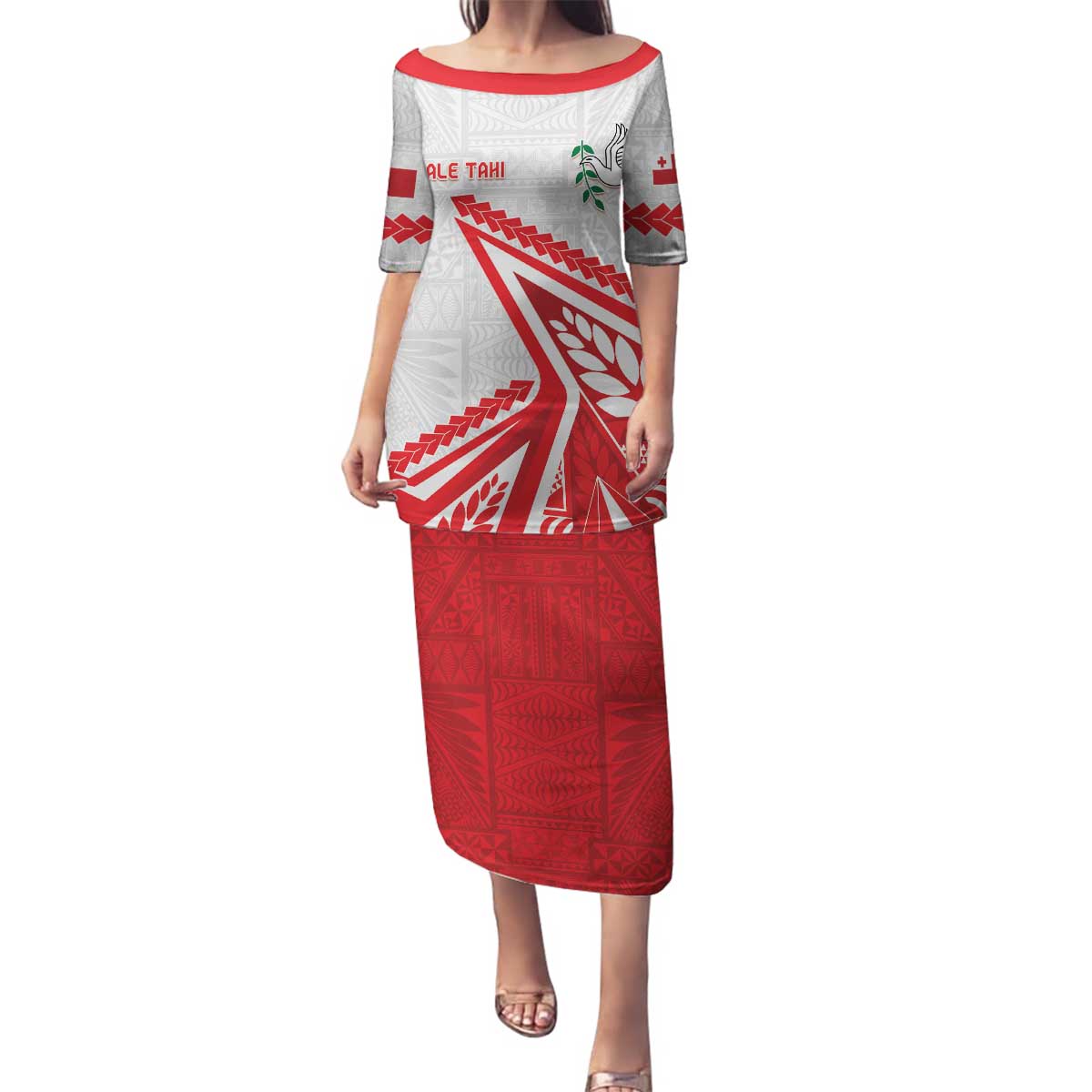 Custom Tonga Rugby 2024 Pacific Family Matching Puletasi and Hawaiian Shirt Go Ikale Tahi LT05 Mom's Dress White - Polynesian Pride