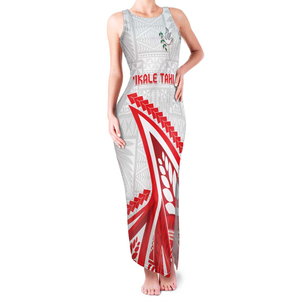 Custom Tonga Rugby 2024 Pacific Family Matching Tank Maxi Dress and Hawaiian Shirt Go Ikale Tahi LT05 Mom's Dress White - Polynesian Pride
