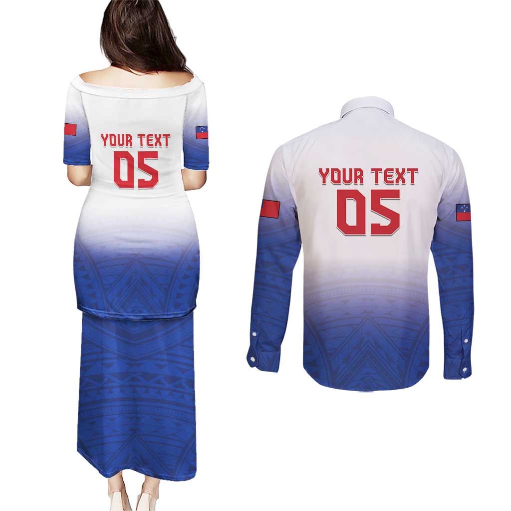 Custom Samoa Rugby 2024 Pacific Couples Matching Puletasi and Long Sleeve Button Shirt Go Manu Samoa LT05 - Polynesian Pride