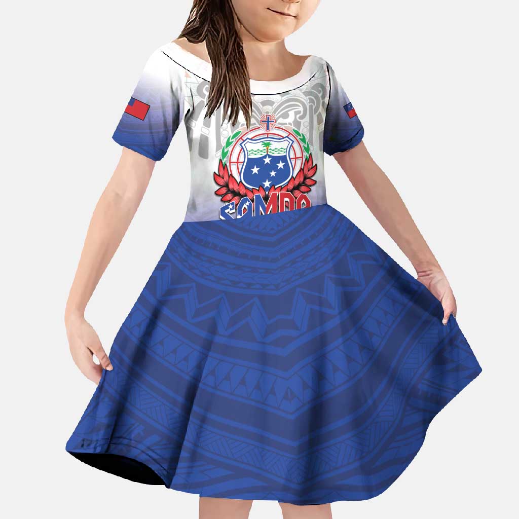 Custom Samoa Rugby 2024 Pacific Family Matching Long Sleeve Bodycon Dress and Hawaiian Shirt Go Manu Samoa LT05 Daughter's Dress Blue - Polynesian Pride