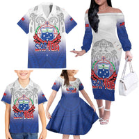 Custom Samoa Rugby 2024 Pacific Family Matching Off The Shoulder Long Sleeve Dress and Hawaiian Shirt Go Manu Samoa LT05 - Polynesian Pride