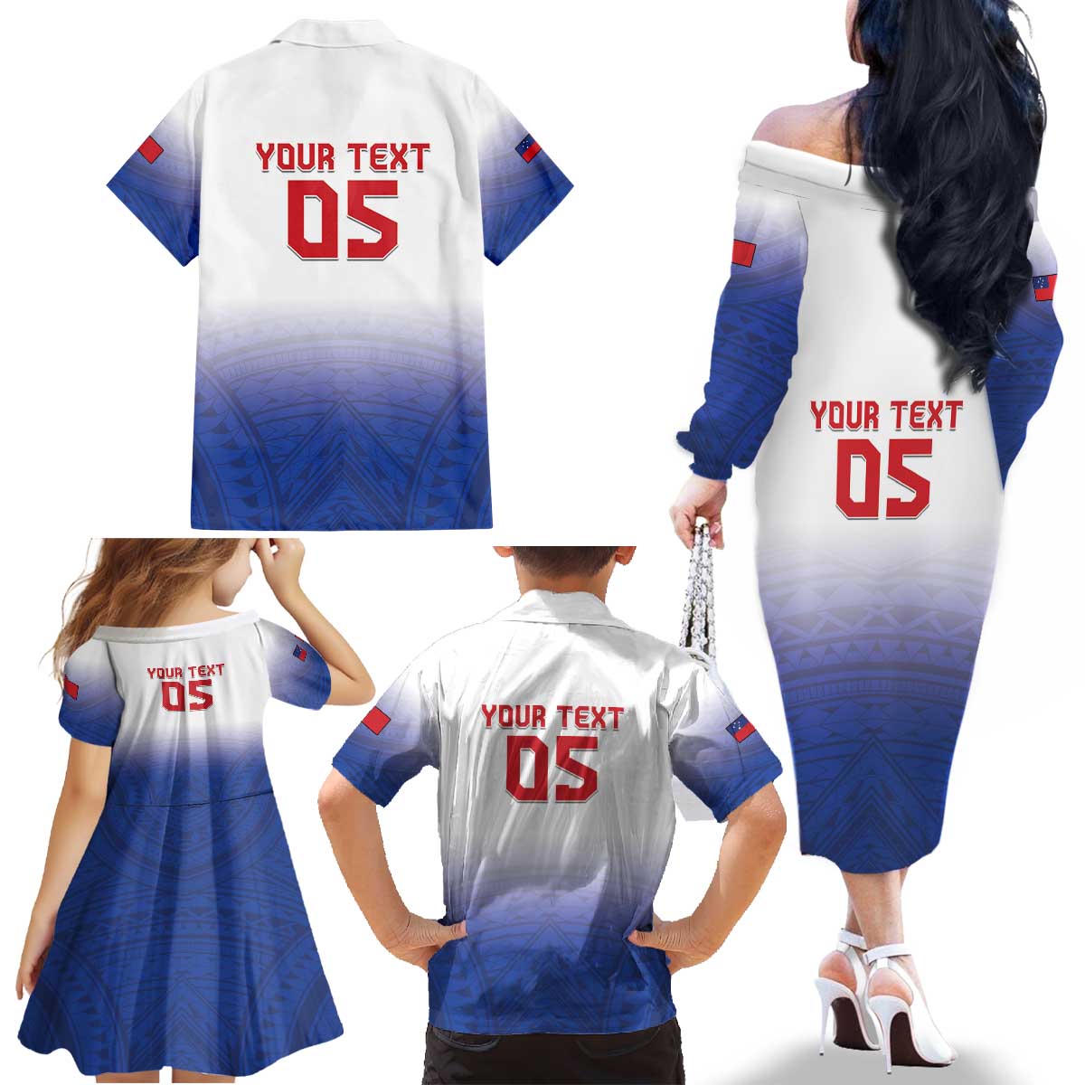 Custom Samoa Rugby 2024 Pacific Family Matching Off The Shoulder Long Sleeve Dress and Hawaiian Shirt Go Manu Samoa LT05 - Polynesian Pride