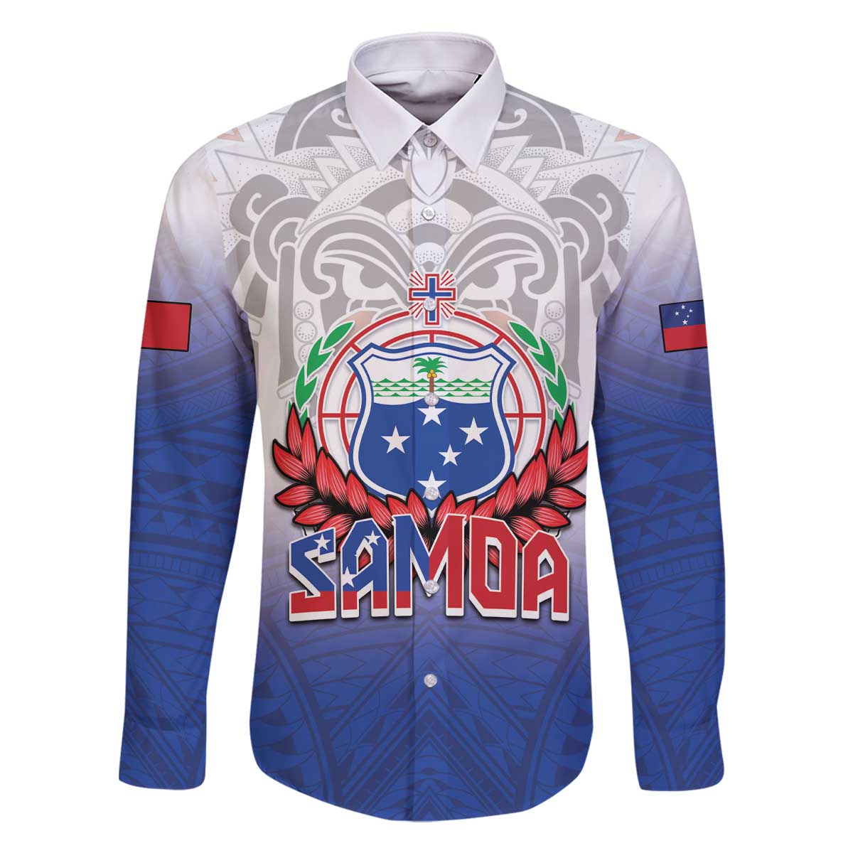Custom Samoa Rugby 2024 Pacific Family Matching Off The Shoulder Long Sleeve Dress and Hawaiian Shirt Go Manu Samoa LT05 Dad's Shirt - Long Sleeve Blue - Polynesian Pride