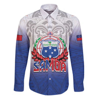 Custom Samoa Rugby 2024 Pacific Family Matching Off The Shoulder Long Sleeve Dress and Hawaiian Shirt Go Manu Samoa LT05 Dad's Shirt - Long Sleeve Blue - Polynesian Pride