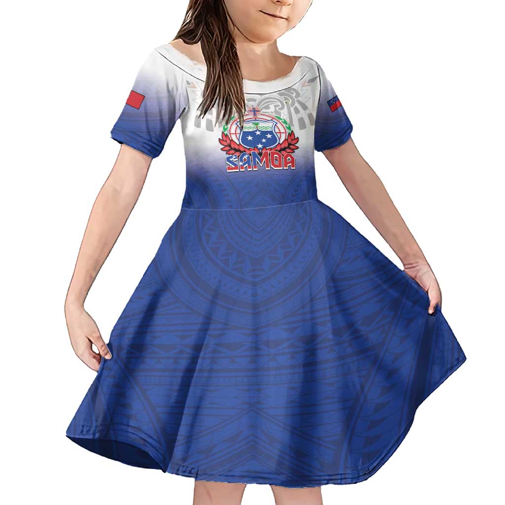 Custom Samoa Rugby 2024 Pacific Family Matching Short Sleeve Bodycon Dress and Hawaiian Shirt Go Manu Samoa LT05 Daughter's Dress Blue - Polynesian Pride