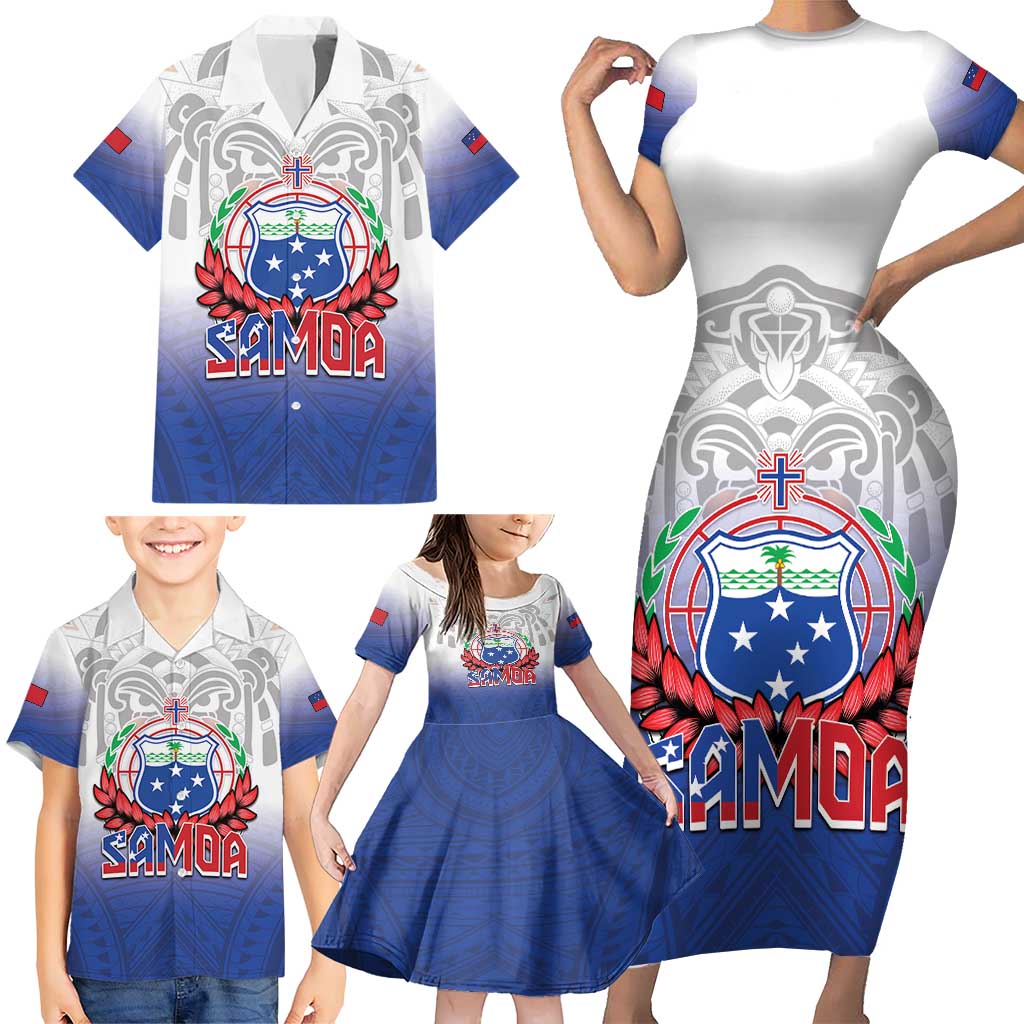 Custom Samoa Rugby 2024 Pacific Family Matching Short Sleeve Bodycon Dress and Hawaiian Shirt Go Manu Samoa LT05 - Polynesian Pride
