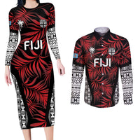 Custom Flying Fijians Rugby 2024 Pacific Couples Matching Long Sleeve Bodycon Dress and Long Sleeve Button Shirt Go Fiji LT05 Black - Polynesian Pride