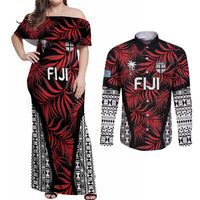 Custom Flying Fijians Rugby 2024 Pacific Couples Matching Off Shoulder Maxi Dress and Long Sleeve Button Shirt Go Fiji LT05 Black - Polynesian Pride