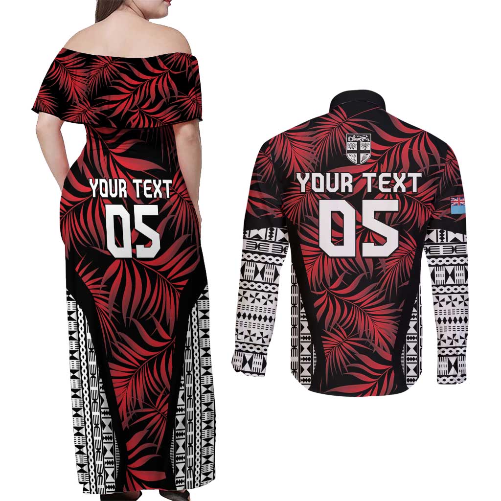 Custom Flying Fijians Rugby 2024 Pacific Couples Matching Off Shoulder Maxi Dress and Long Sleeve Button Shirt Go Fiji LT05 - Polynesian Pride