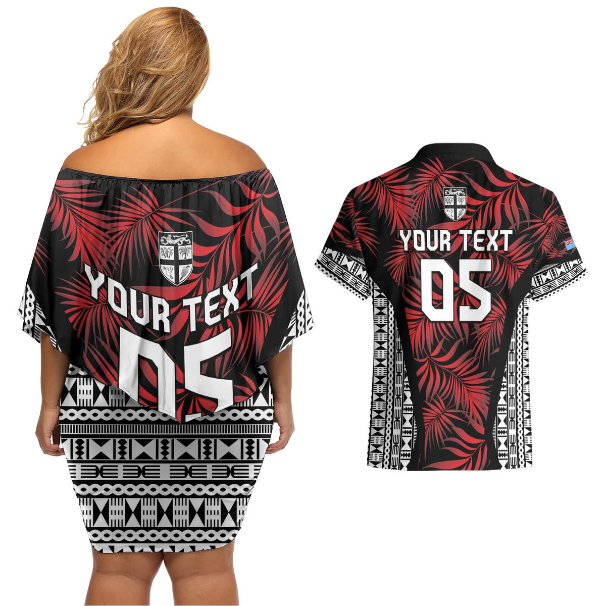 Custom Flying Fijians Rugby 2024 Pacific Couples Matching Off Shoulder Short Dress and Hawaiian Shirt Go Fiji LT05 - Polynesian Pride