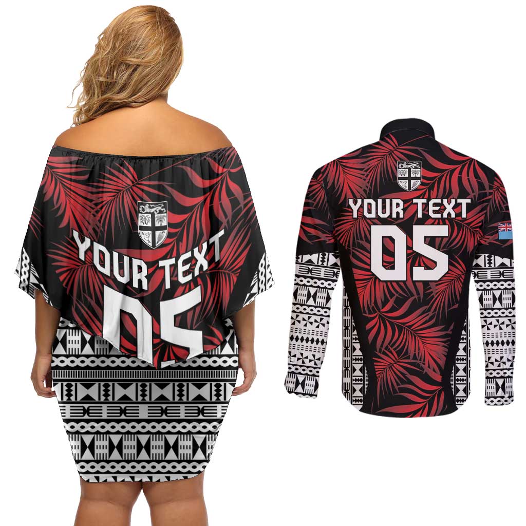 Custom Flying Fijians Rugby 2024 Pacific Couples Matching Off Shoulder Short Dress and Long Sleeve Button Shirt Go Fiji LT05 - Polynesian Pride