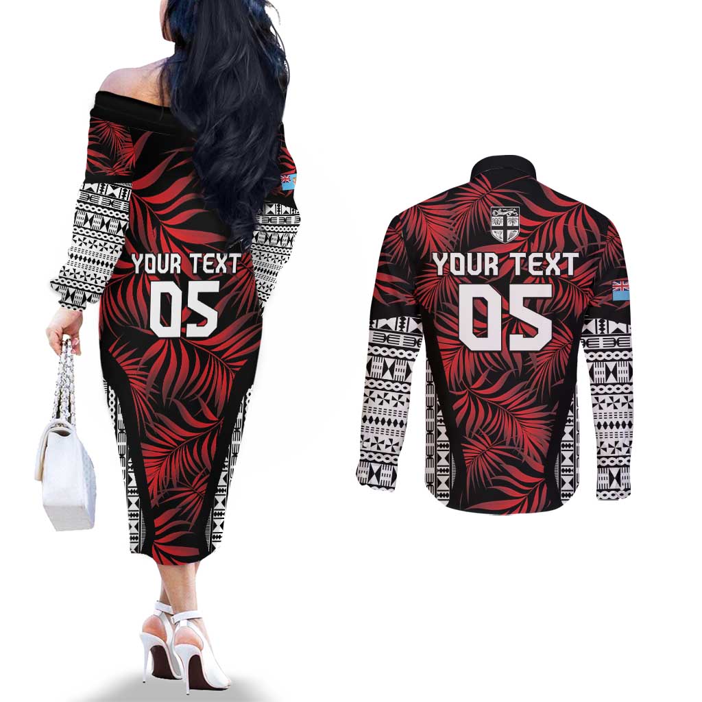 Custom Flying Fijians Rugby 2024 Pacific Couples Matching Off The Shoulder Long Sleeve Dress and Long Sleeve Button Shirt Go Fiji LT05 - Polynesian Pride