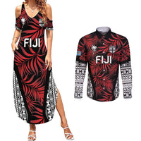 Custom Flying Fijians Rugby 2024 Pacific Couples Matching Summer Maxi Dress and Long Sleeve Button Shirt Go Fiji LT05 Black - Polynesian Pride