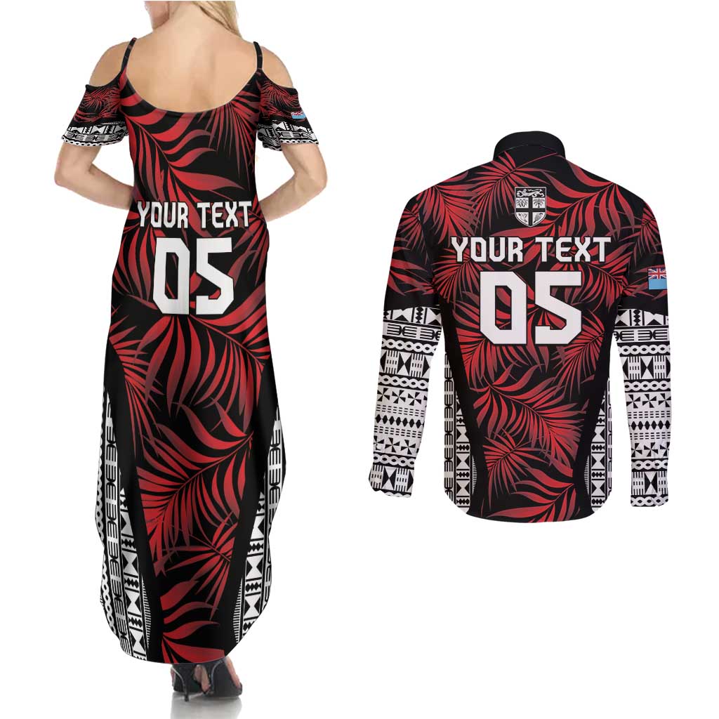 Custom Flying Fijians Rugby 2024 Pacific Couples Matching Summer Maxi Dress and Long Sleeve Button Shirt Go Fiji LT05 - Polynesian Pride