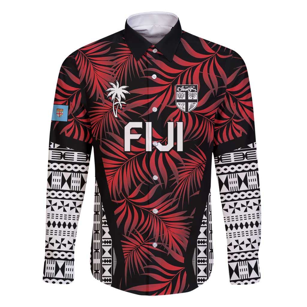 Custom Flying Fijians Rugby 2024 Pacific Family Matching Mermaid Dress and Hawaiian Shirt Go Fiji LT05 Dad's Shirt - Long Sleeve Black - Polynesian Pride