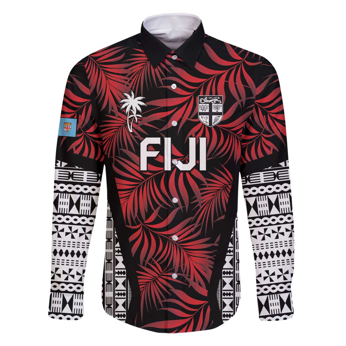 Custom Flying Fijians Rugby 2024 Pacific Family Matching Off The Shoulder Long Sleeve Dress and Hawaiian Shirt Go Fiji LT05 Dad's Shirt - Long Sleeve Black - Polynesian Pride